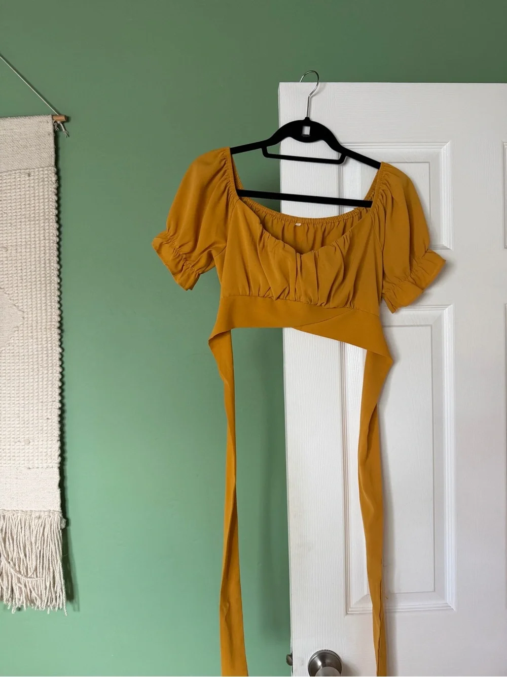 Mustard Yellow Puff Sleeve Crop Top - Picture 1 of 1